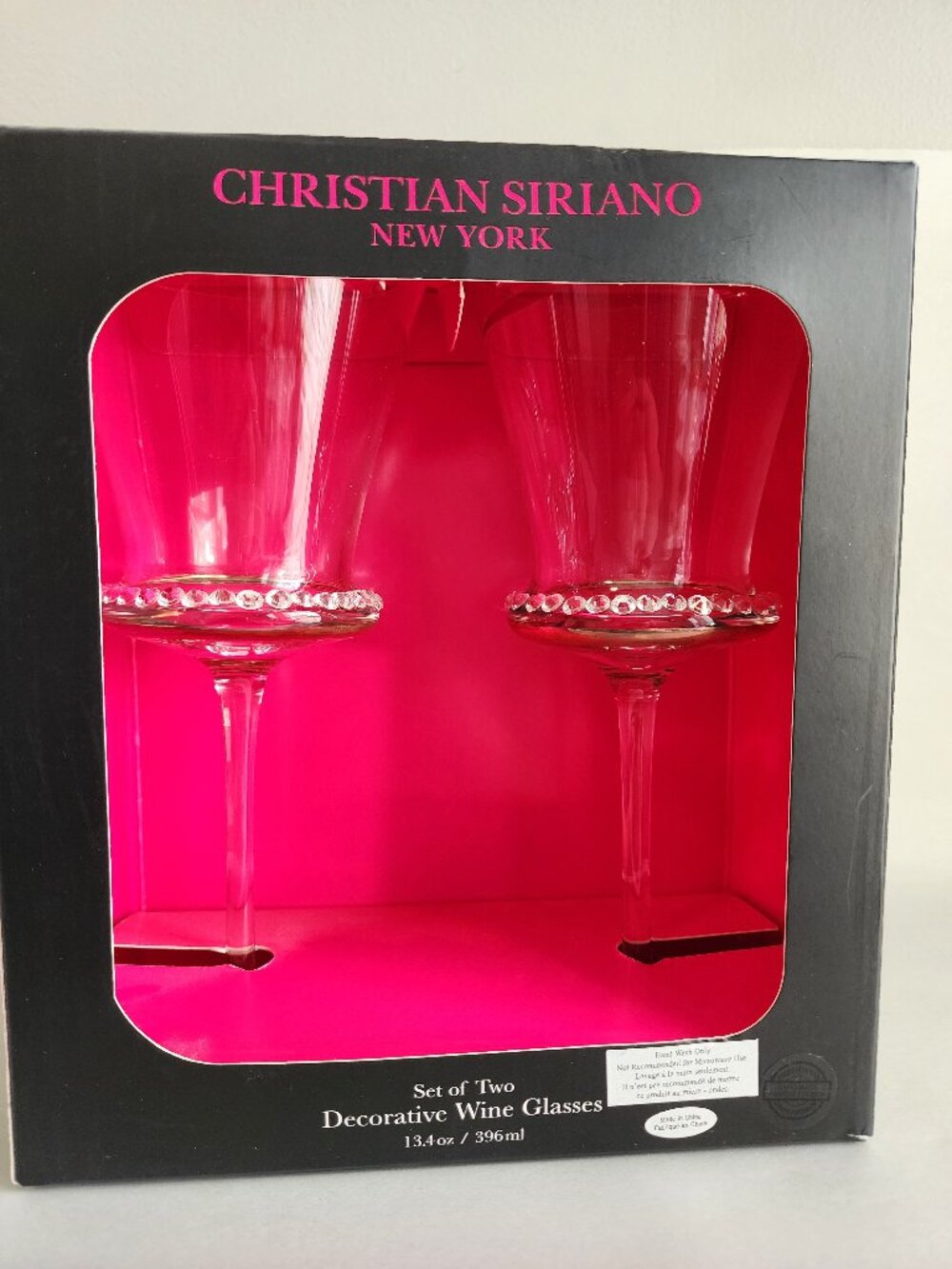 Christian Siriano Set of 2 Rhinestone Decorative Wine Glasses 13.4 oz NIB